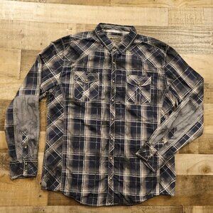 BKE Vintage 1967 Plaid Western Snap Shirt Men’s XL Blue Gray Athletic Fit‎